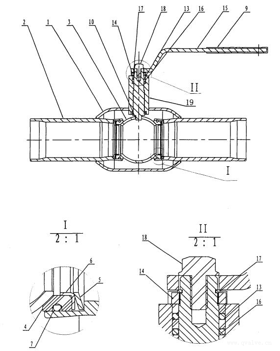 全焊接球閥結(jié)構(gòu)示意圖 全焊接球閥結(jié)構(gòu)示意圖